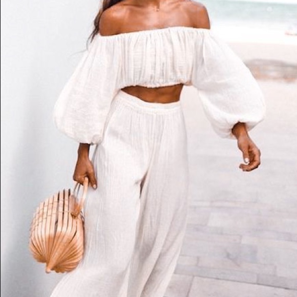 ISO white linen cropped top beach set